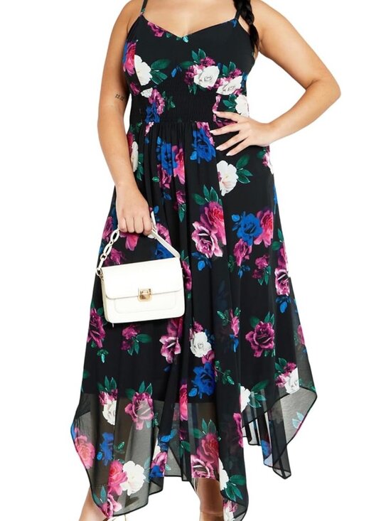 City Chic Dresses & Skirts - City Chic Maxine Print Maxi Dress 🌸✨ Size M/18 NWOT Floral Handkerchief Hem